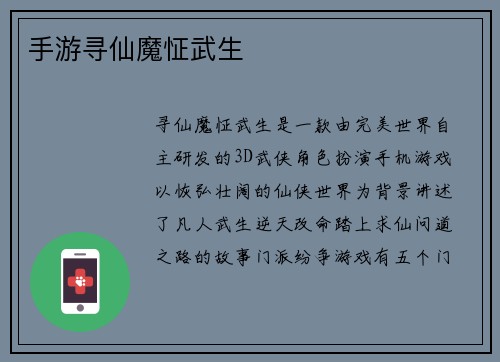 手游寻仙魔怔武生